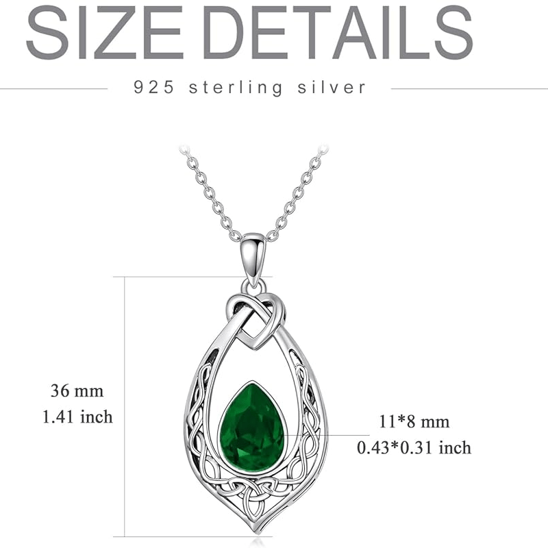 Emerald Green Celtic Knot Necklace, 925 Sterling Silver